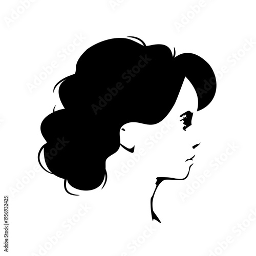 Young woman face side view in low key style. Elegant silhouette of a female head.