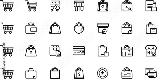 Collection of linear shopping and e-commerce icons for online store retail business and digital payment concept