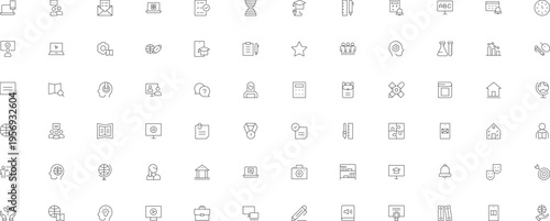 Public services government vector icons set, minimal line outline symbols civic infrastructure EPS pack