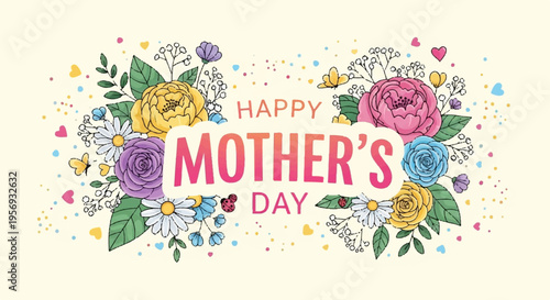 Mother's Day floral banner vector illustration