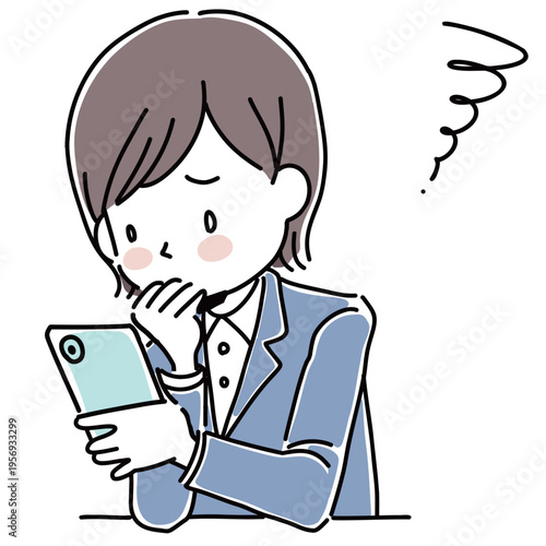スマートフォンを見て困った顔をする女性のイラスト