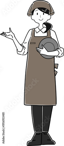 案内するアルバイト店員の全身イラスト