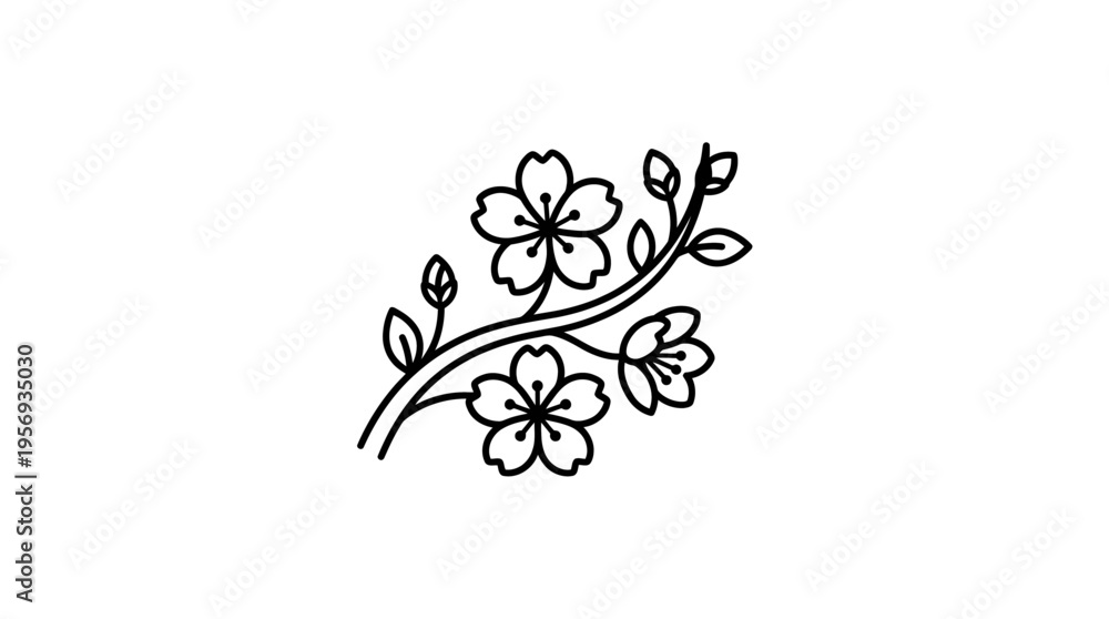 Fototapeta premium Simple Cherry Blossom Branch Outline