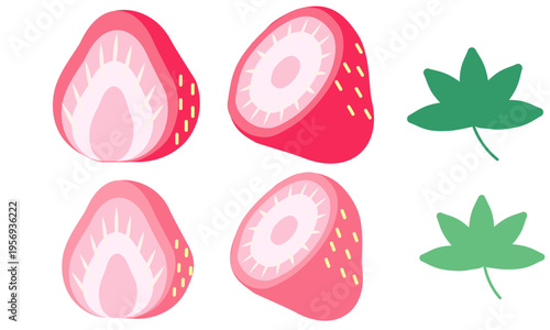 カットされたいちごセット　ベクター