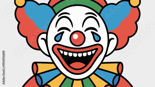 Smiling clown face with colorful makeup and costume expressing joy and happiness