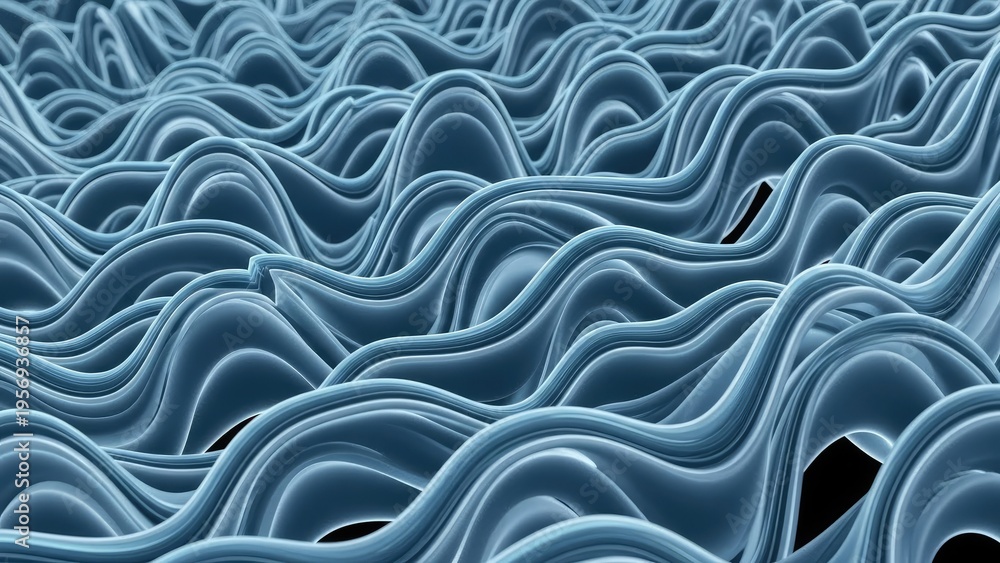 Obraz premium A close-up view of a wavy blue fabric texture with smooth folds