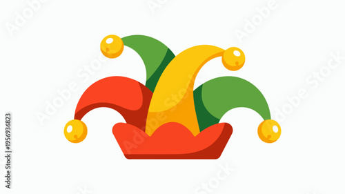 Jester's hat with colorful jester cap and bells on white background symbolizing fun and entertainment
