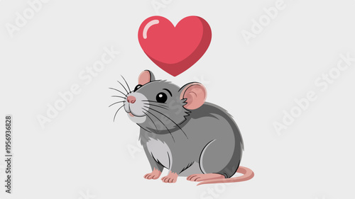 Cute gray cartoon mouse with heart symbol above head expressing love and affection in a playful digital illustration