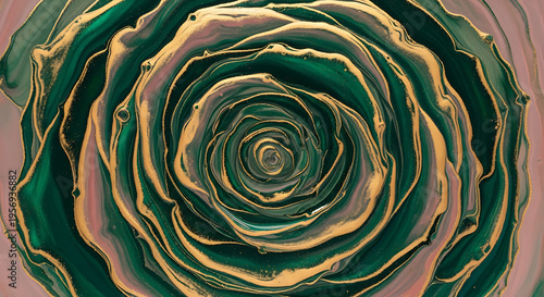Wallpaper Mural Emerald Green and Gold Marbled Abstract Blossom Background - Luxurious Fluid Art Texture, Elegant Rose Petal Pattern Torontodigital.ca