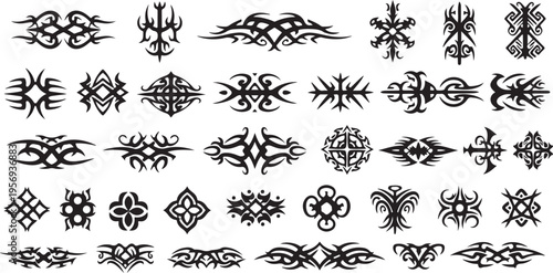 Tribal tattoo designs and symbols in black on white