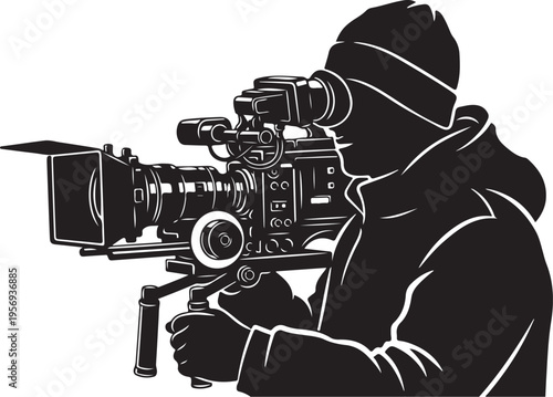 Cinematic videographer in action with professional camera equipment setup