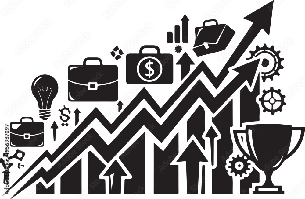 Fototapeta premium Business Growth Concept with Various Success Symbols and Icons