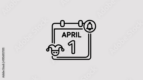 April fool's day icon with cartoon dog on calendar black line art style simple background