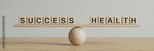 Wooden balance scale with success and health blocks