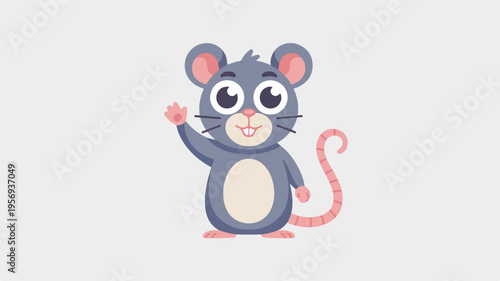 Tableau sur toile A cheerful cartoon mouse waving with a friendly smile on a plain background conv
