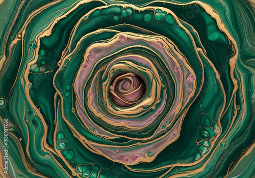 Wallpaper Mural Emerald Green and Gold Marbled Abstract Blossom Background - Luxurious Fluid Art Texture, Elegant Rose Petal Pattern Torontodigital.ca