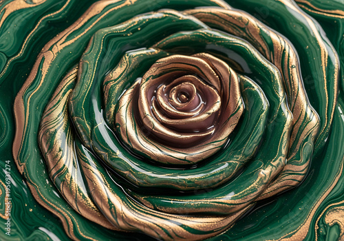 Wallpaper Mural Emerald Green and Gold Marbled Abstract Blossom Background - Luxurious Fluid Art Texture, Elegant Rose Petal Pattern Torontodigital.ca