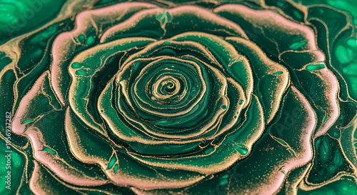 Wallpaper Mural Emerald Green and Gold Marbled Abstract Blossom Background - Luxurious Fluid Art Texture, Elegant Rose Petal Pattern Torontodigital.ca