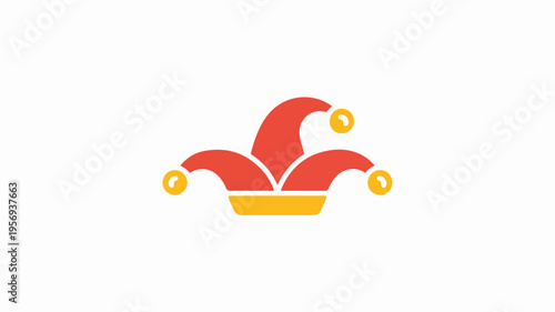 Jester's hat with red and yellow colors on white background symbolizing fun and entertainment