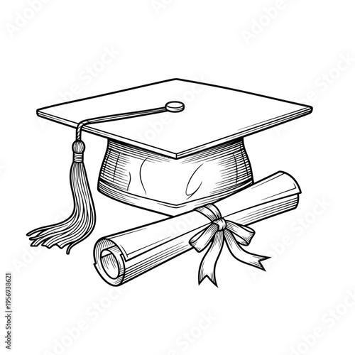 Graduation Cap and Diploma Scroll with Tassel - Symbol of Academic Achievement and Success