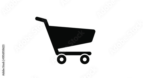 Simple black silhouette of a shopping cart on a white background