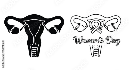 Uterus illustrations with a ribbon and text for women s day