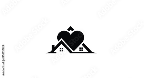 A black silhouette of a house shaped like a heart representing love and home