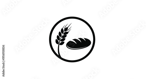 Simple black and white logo featuring wheat and a loaf of bread