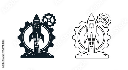 Rocket launch with gears a symbol of innovation and progress