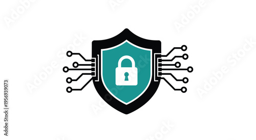 Digital security concept with a shield and padlock illustration