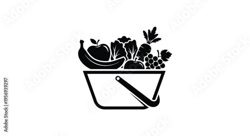 A black silhouette of a fruit bowl filled with various produce