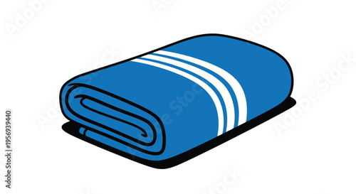 A folded blue towel with white stripes isolated on a white background