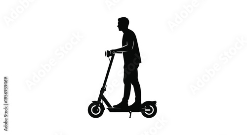 Silhouette of a man riding an electric scooter against a white background