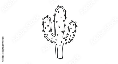 Simple line drawing of a cartoon cactus with multiple arms