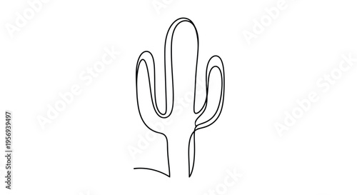 Minimalist line drawing of a stylized cactus plant on a white background