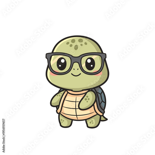 Cute cartoon turtle wearing glasses and smiling cheerfully  