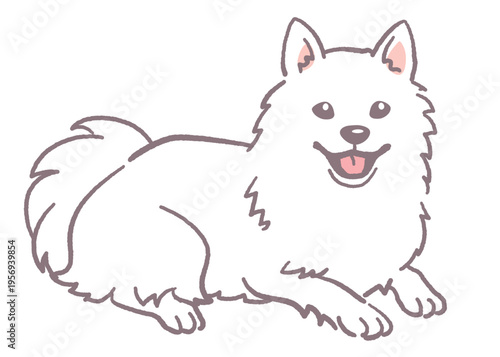 犬、日本スピッツのイラスト素材。ベクターイラスト素材。