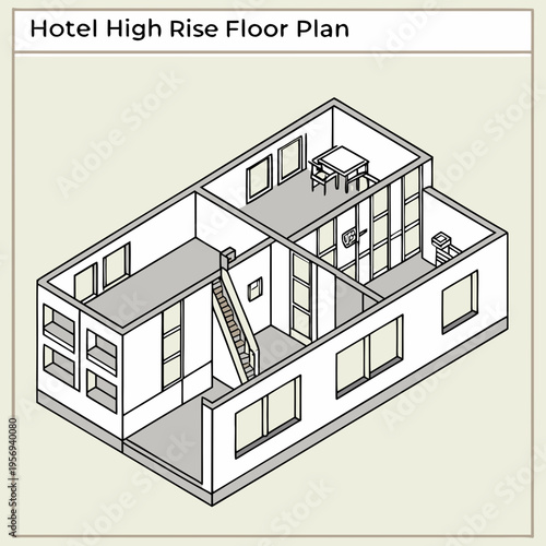 Hotel high rise floor plan isometric view architecture blueprint