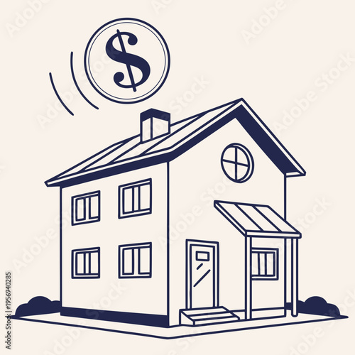 House with dollar coin above, real estate investment concept