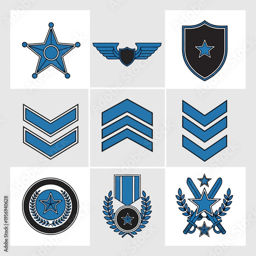 Military Insignia and Badges Collection: Stars, Wings, Shields, Chevrons, Medals