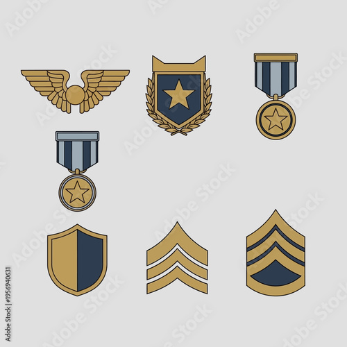 Military Insignia and Medals Collection: Wings, Badges, Ribbons, and Chevrons