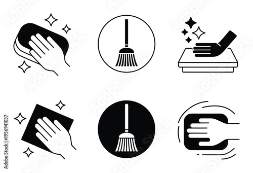 Set of representing cleaning and tidying tasks