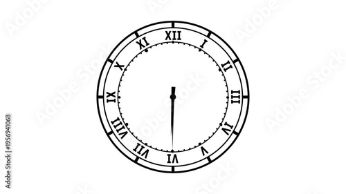 Analog roman clock animation on transparent background. Time Distortion Clock – Hour Hand Faster than Minute Hand. 4k animation.