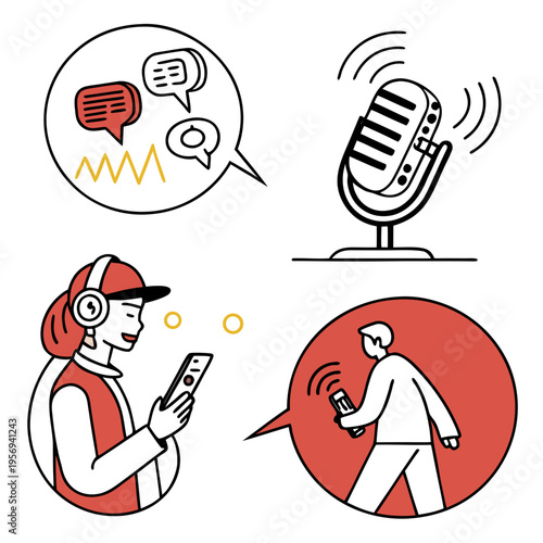 Colorful of people listening to podcasts headphones