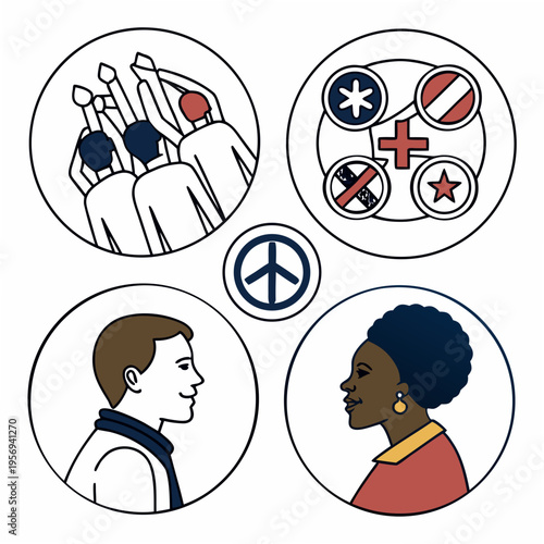 Of people and peace symbols white background colorful