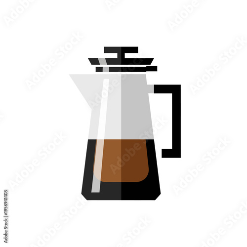Modern Glass Coffee Pot with Dark Brewed Coffee, Minimalist Design