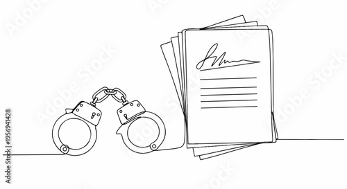 Vector illustration of handcuffs and legal documents