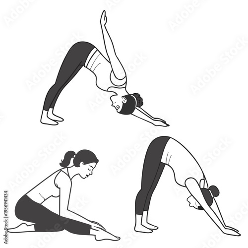 Three variations of backbend yoga poses woman stretching exercise fitness