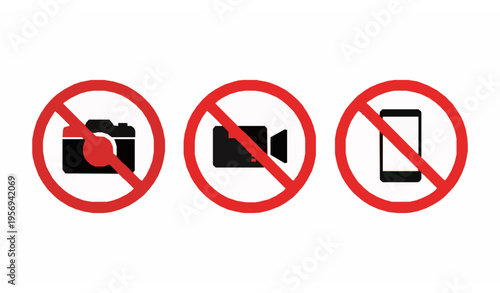 Free Download No camera no video no phone red prohibition icons set minimal warning symbols isolated on white - GFXLoad