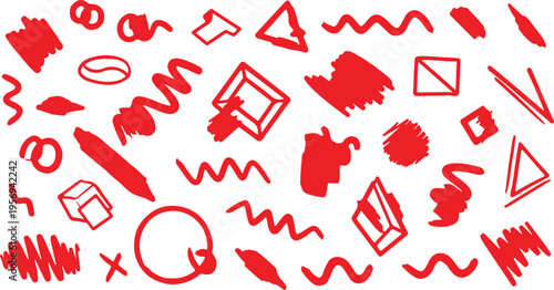 Big set of grunge paint brush stroke, grungy lines, frames, box and artistic design elements on white background. Ink splash, splatter and dirty watercolor texture for social media.